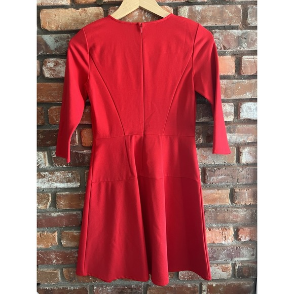 Red Fit & Flare Cocktail Dress 3/4 Sleeve Ponte Knit Women's 2P Ann Taylor - Picture 4 of 8